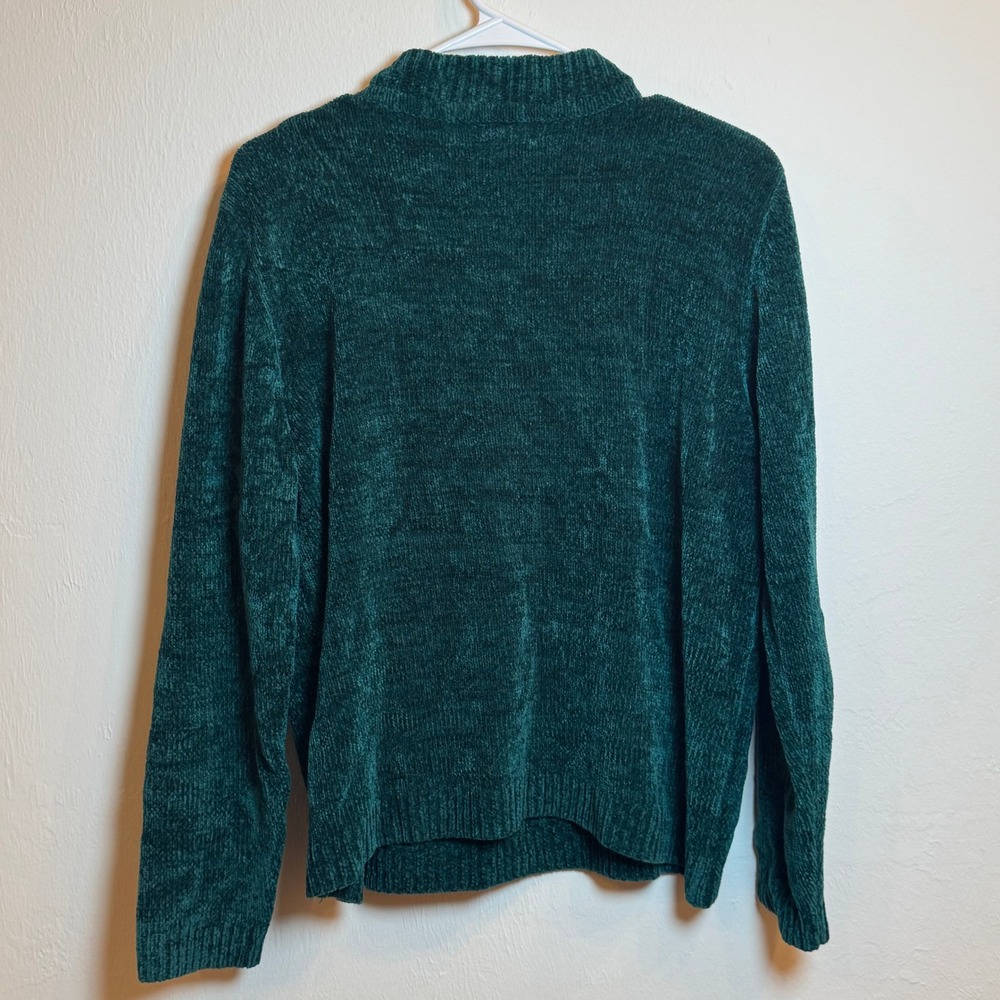 Alfred Dunner Womens Forest Green Chenille Cable Knit Mock Neck Sweater Size M